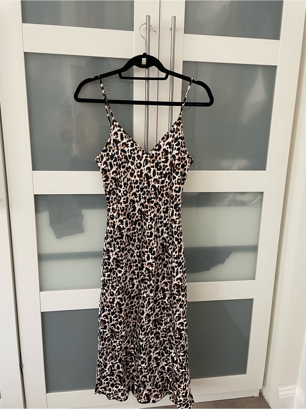 Quince Leopard-Print Midi Slip Dress — Beige & Black
